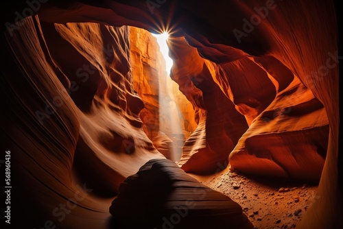 Antelope Canyon, Arizona, light post. Generative AI