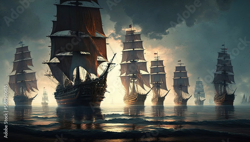 Print op canvas illustration of the mystical ships