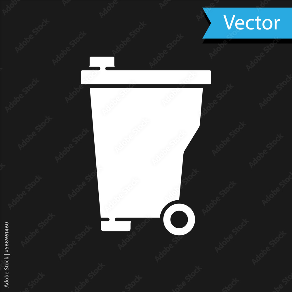 White Trash can icon isolated on black background. Garbage bin sign. Recycle basket icon. Office trash icon. Vector White Trash can icon isolated on black background. Garbage bin sign. Recycle basket icon. Office trash icon. Vector