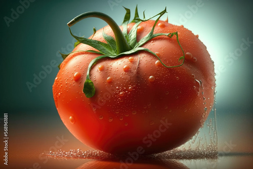 Premium Close up view of a Tomato. Vegetable themed, healthy nutrition concept. Generative AI. photo