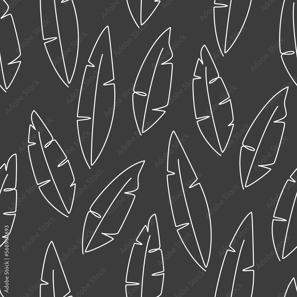 Monochrome black and white feather icon seamless pattern vector ...