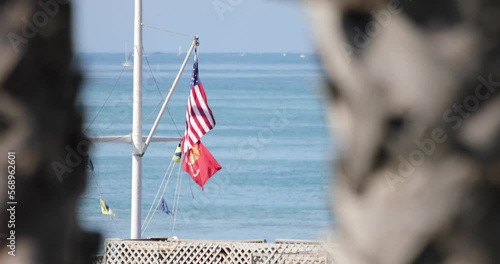 US And Marine Corps Flag With Ocean
