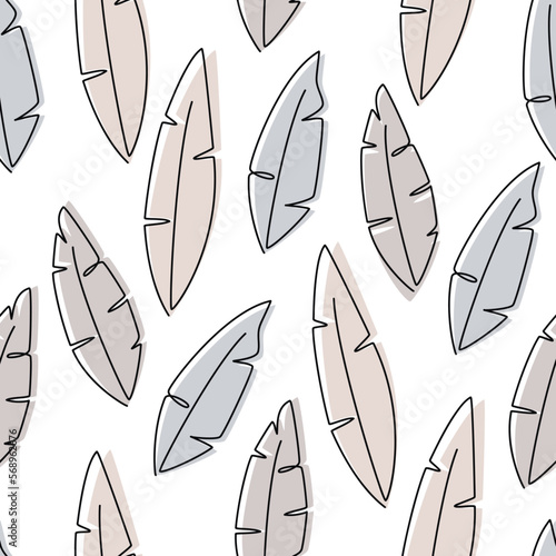 Vector feather icon seamless pattern vector. Continuous one line drawing illustration. Linear wallpaper, boho background, fabric, textile, print, wrapping paper or package design.