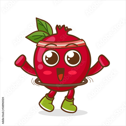 pomegranate playing hulahoop illustration. character vector