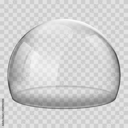 Glass dome. 3D Realistic spherical kitchen utensils, laboratory or exhibition case. Vector isolated glossy shape of showcase safety on transparent background