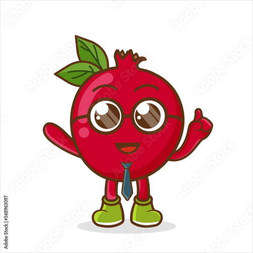 illustration of Pomegranate Fruit cartoon businessman mascot character wearing tie and glasses