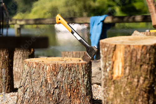 axe in a log photo