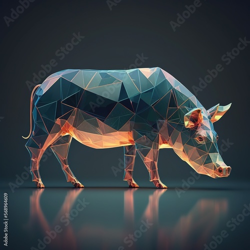 Fototapeta Naklejka Na Ścianę i Meble -  Low poly 3d rendered pig. Generative AI.