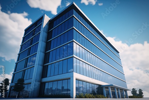 Office building on a background of the blue sky. Generative AI.