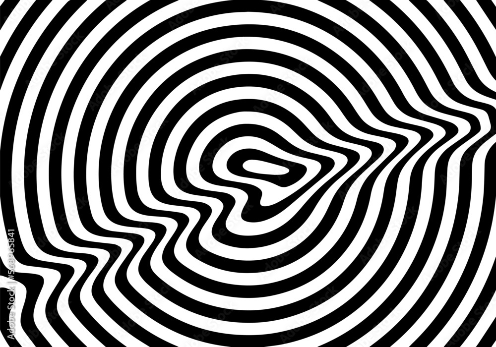 Pattern with Abstract Black and White Optical Illusion. Circle Stripes