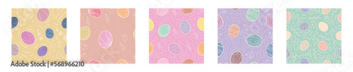 Set of textures for design with many drawn Easter eggs 