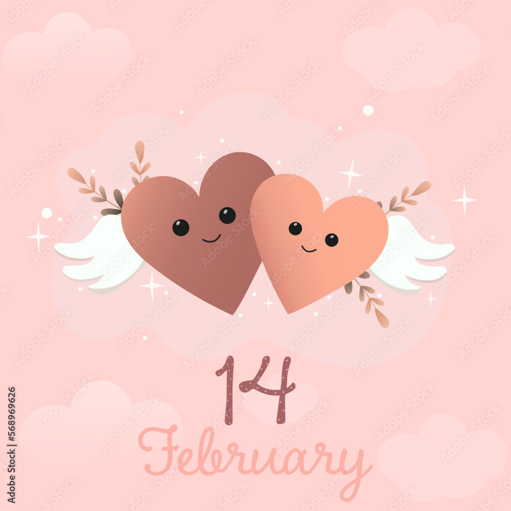 Valentine greeting card with hearts in clouds. Cute romantic vector illustration for Valentines day Valentine greeting card with hearts in clouds. Cute romantic vector illustration for Valentines day