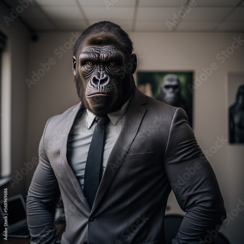 Gorilla CEO Business Man in Suit. Generative AI.