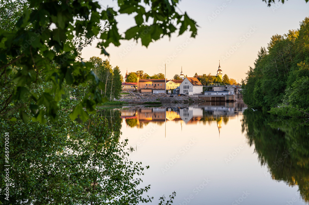 Fototapeta premium Small town by the river. Nykarleby/Uusikaarlepyy, Finland