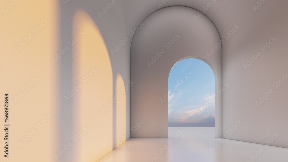 Fototapeta premium Architecture interior background empty arched pass 3d render