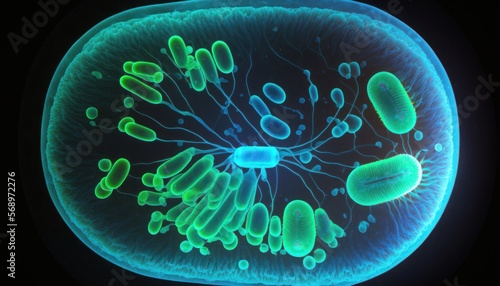 Bioluminescent bacterias. Generative AI illustration. photo