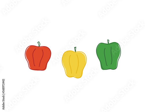 playful red, yellow, green bell pepper illustration