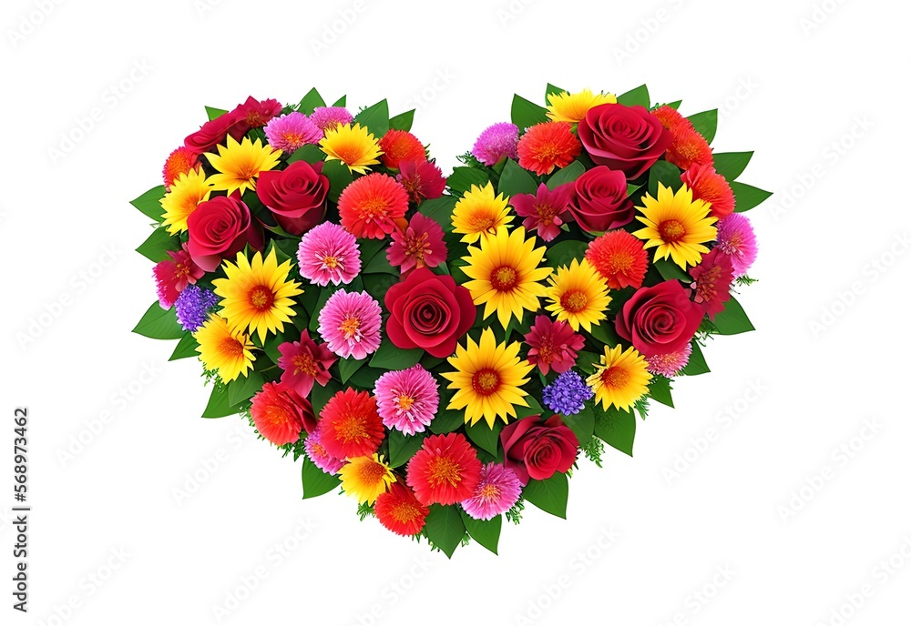 Heart made of flowers, white background. Heart made of flowers, white background.
