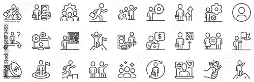 Leadership flag, person skill and maze labyrinth set. Business people line icons. Goal flag, management strategy and human skill line icons. Business leadership, social target, collaboration. Vector