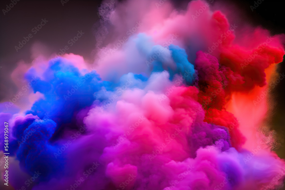 Naklejka premium Hazy Smoke Bomb in Striking Shades of Red, Blue and Purple Generative AI Photo