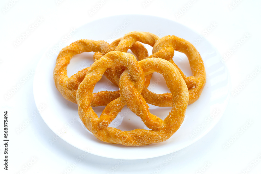 Soft pretzels on a white background. Soft pretzels on a white background.