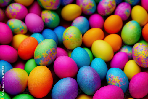 Multicolored Decorated Rainbow Easter Egg Backdrop Generative AI Photo