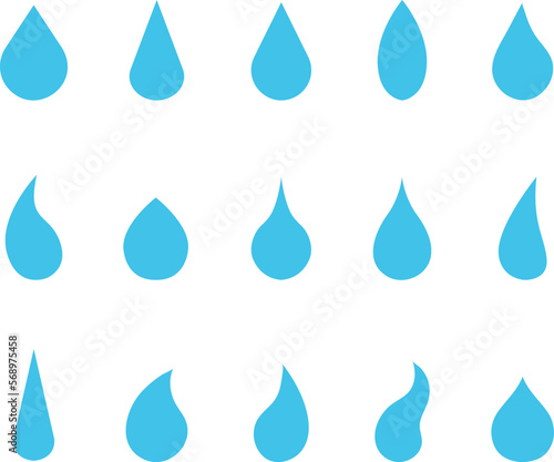 A vector collection of water droplet shapes