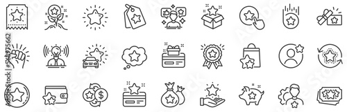 Bonus card, Redeem gift and discount coupon signs. Loyalty program line icons. Lottery ticket, Earn reward and winner gift icons. Shopping bag, loyalty card and lottery present. Vector
