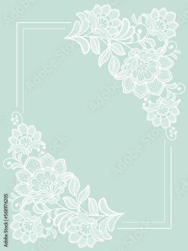 Template frame  design for invitation lace card. Vector lace flowers.