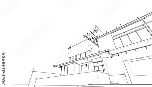 Architectural sketch of a building 3d illustration