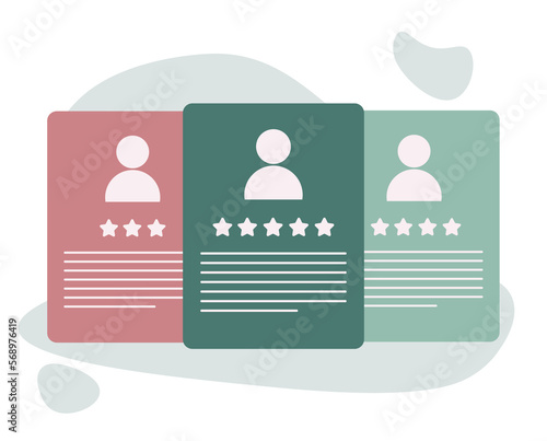 Personal info data with star rating. User or profile card details symbol, identity document with person photo and text.