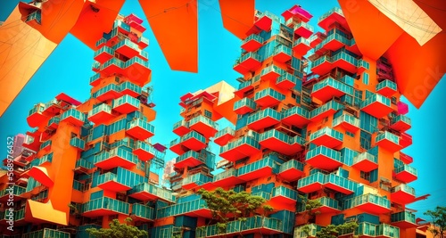 Wallpaper Mural 
Megalopolis mega city future Thailand  with huge colorful skyline of skyscrapers, bright sunny, ai generated
 Torontodigital.ca