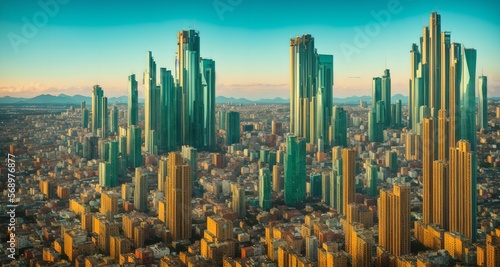 Megalopolis mega city future with huge skyline of skyscrapers  bright sunny  ai generated