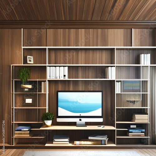 Minimalist home office with a minimalist floating shelf2, Generative AI