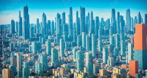 Megalopolis mega city future with huge skyline of skyscrapers  bright sunny  ai generated