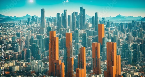 Megalopolis mega city future with huge skyline of skyscrapers  bright sunny  ai generated