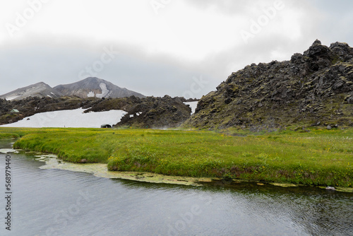 Icelandic landscape of Landmannalaugar with trails for hikers and adventures