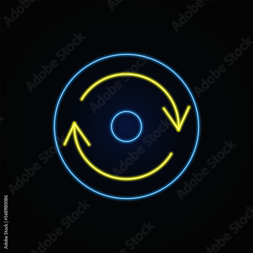 Consistency neon icon in blue and yellow color. Repeat or recycle symbol. Vector illustration