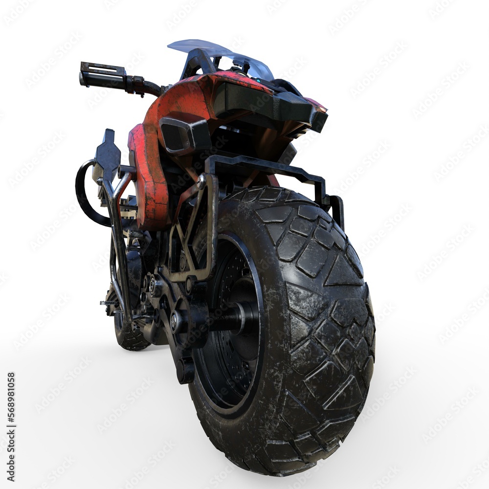 3d-illustration of a futuristic scifi cyberpunk bike 3d-illustration of a futuristic scifi cyberpunk bike