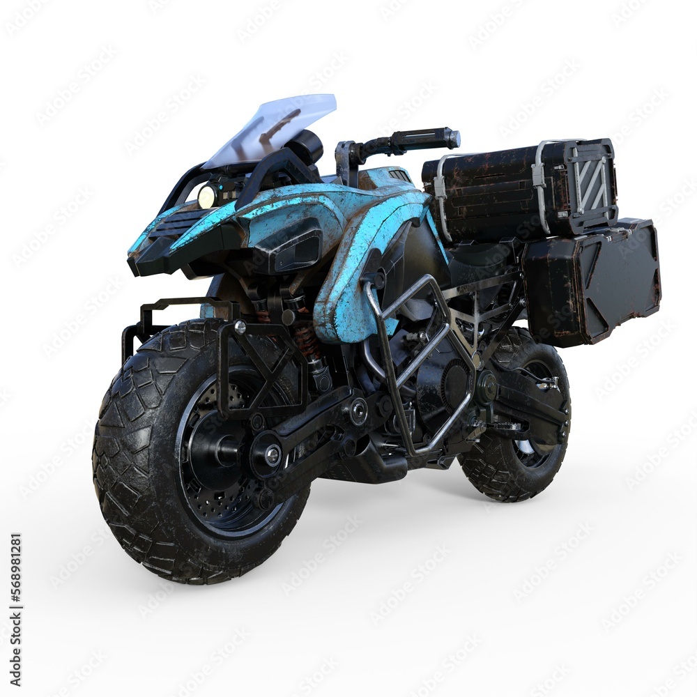 3d-illustration of a futuristic scifi cyberpunk bike 3d-illustration of a futuristic scifi cyberpunk bike