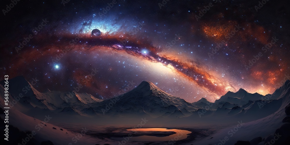 Fantasy landscape with stars and milky way on the sky. Generative AI Fantasy landscape with stars and milky way on the sky. Generative AI