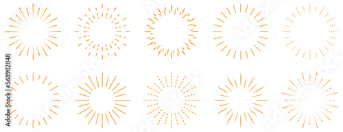 Set of sunset beams. Bursting sun rays. Fireworks. Design can use for web and mobile app. Vector illustration