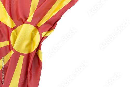 Flag of Macedonia in the corner on white background. 3D rendering. Isolated