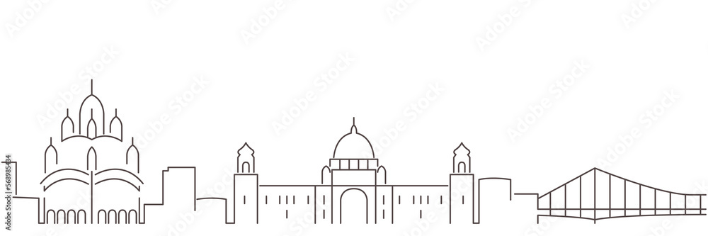 Fototapeta premium Kolkata Dark Line Simple Minimalist Skyline With White Background