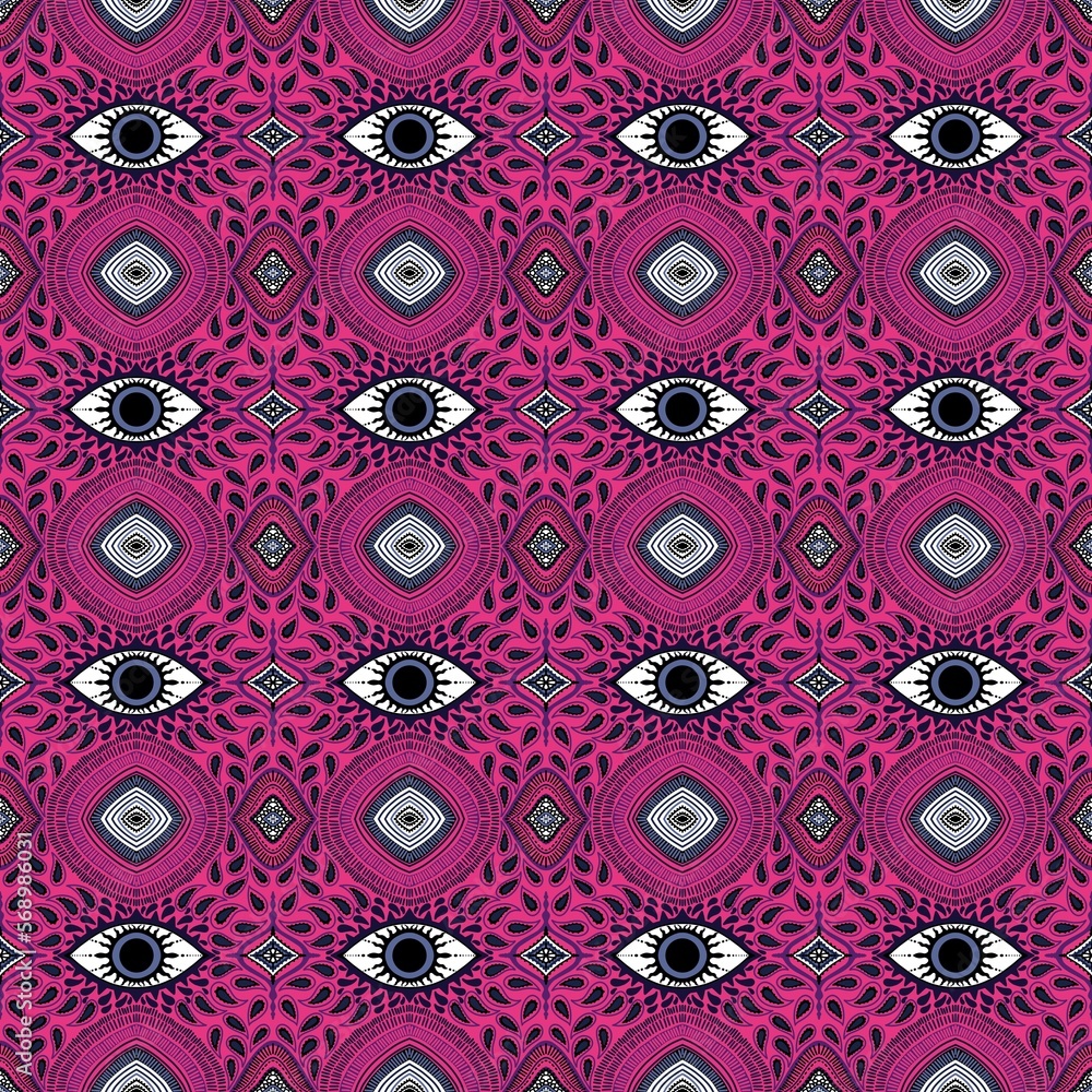 Naklejka premium Abstract symbols turkeys seamless evil eyes magic pattern for wrapping paper and fabrics and linens