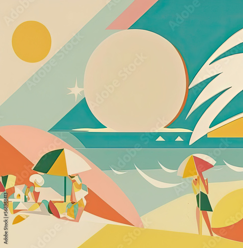 summer background with beach scene  generative ai ilustration with soft pastel colors