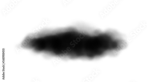 Halftone smoke texture. Black and white dotted fog cloud background. Comic and pop art style design element. Monochrome grunge abstract wallpaper. 