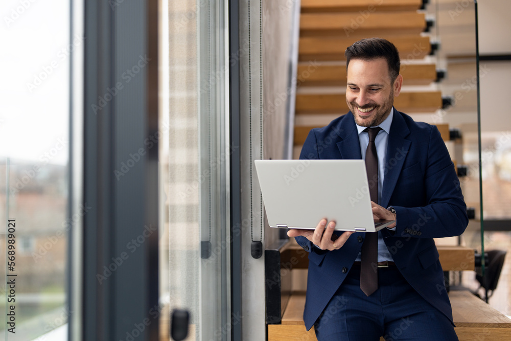 Business manager have video call in office Business manager have video call in office