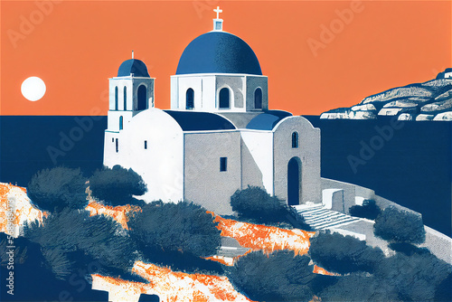 Blue and orange illustratio...