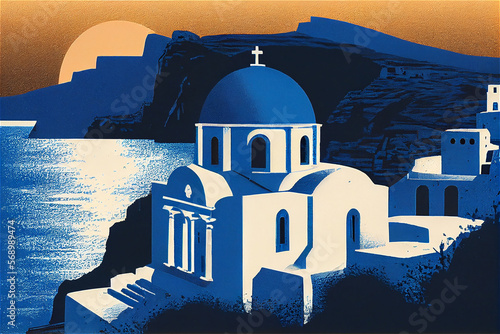 Blue and orange illustratio...